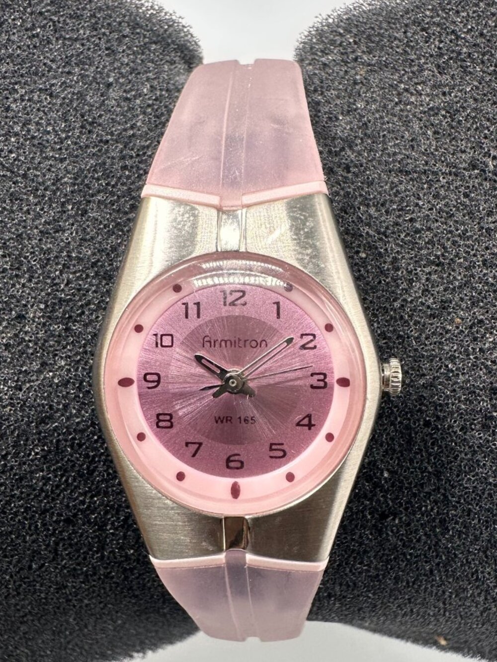 3/$30 Armitron Watch Womens Silver Tone Pink Dial 22MM Resin Band 8.5"